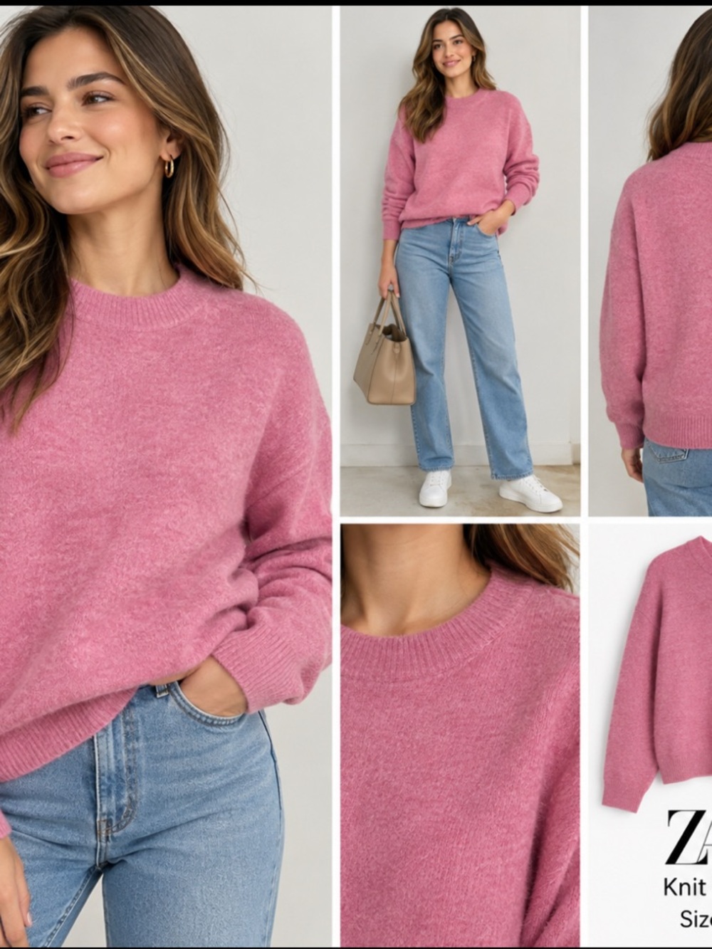 ZARA Pink Soft Knit Sweater – Size Large – New Without Tags